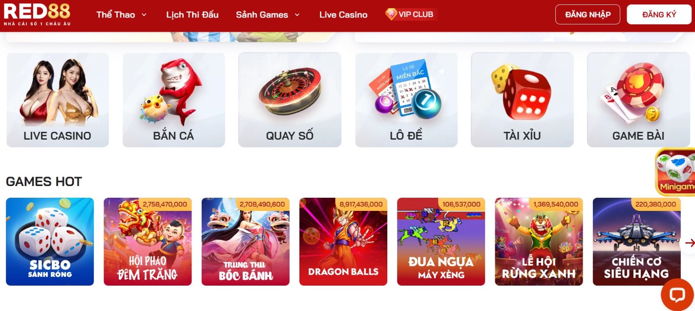 giao diện trang chủ red88 dễ sử dụng