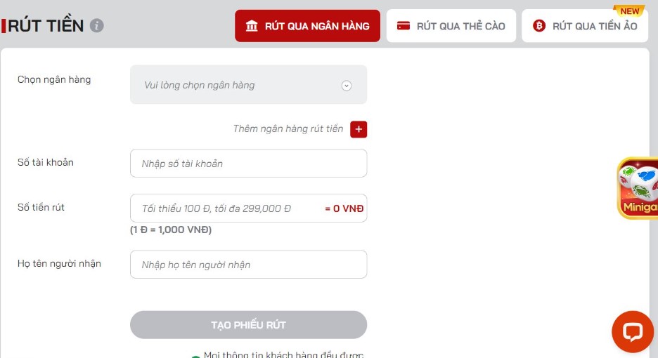 Người chơi thực hiện rút tiền sau khi giành chiến thắng
